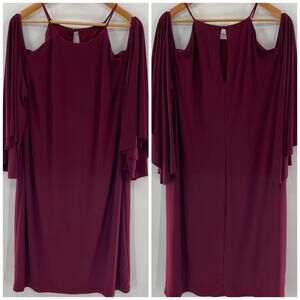 R&M Richard’s Burgundy Maroon Open Shoulder Flutter Sleeve Knee Length Dress 16